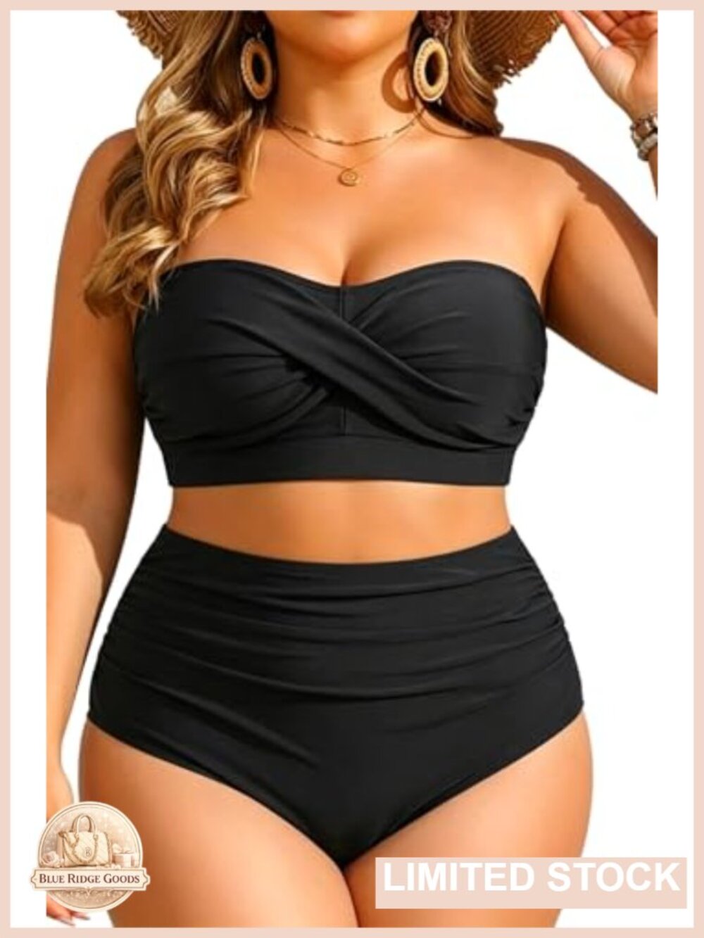 Plus Size Two Piece Bandeau High Waisted Tummy Control Bikini Swimsuit